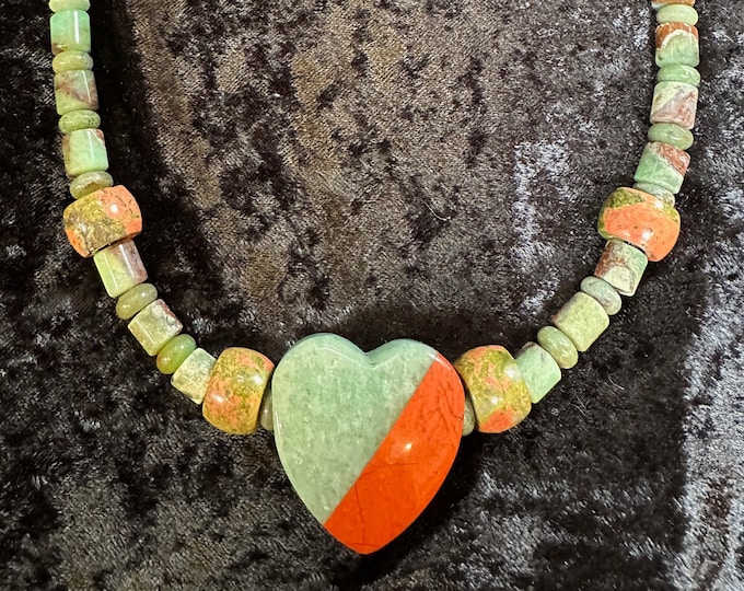 Chrysoprase Jasper Heart Pendant Necklace