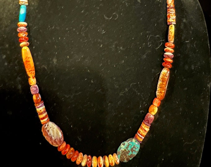 Spiny Oyster Orange Purple Red Turquoise Necklace