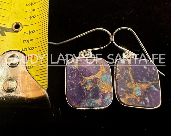 Purple Turquoise Small Square Dangle Earrings Sterling Silver