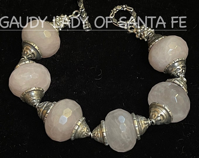 Rose Quartz Fasceted Sterling Silver Bracelet