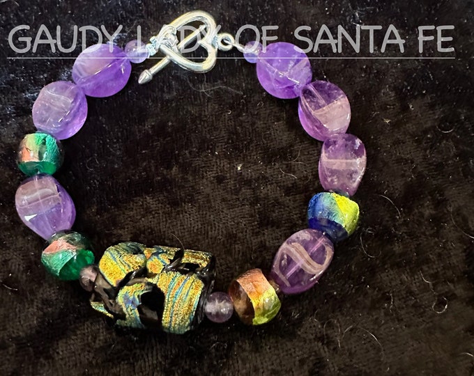 Amethyst Dichroic Glass Bracelet with Unique Barrel