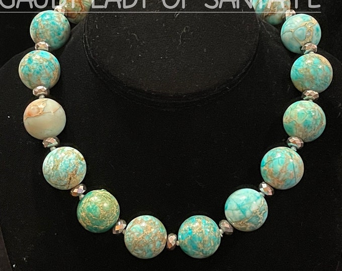 Turquoise Gaudy Spheres Choker  Hematine Trim