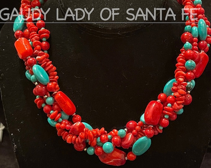 Turquoise Coral 5 Strand Necklace