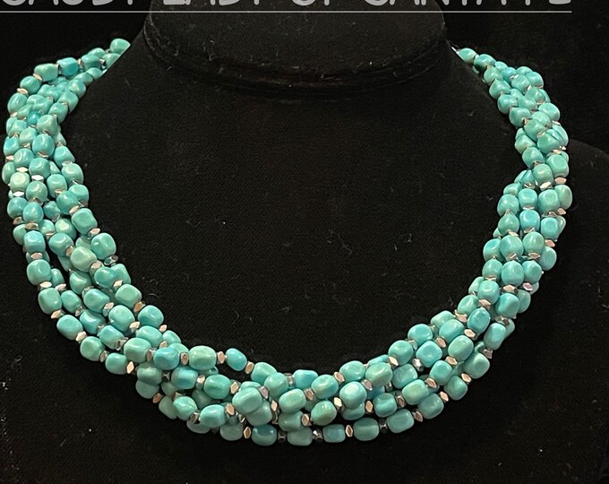 Turquoise Hematine Necklace 6 strands