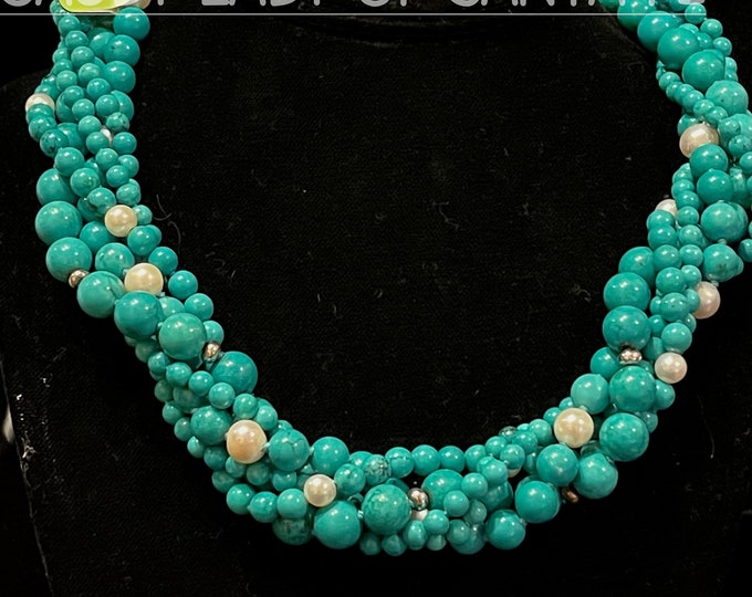 Turquoise Pearl 5 Strand Round Assorted Stones