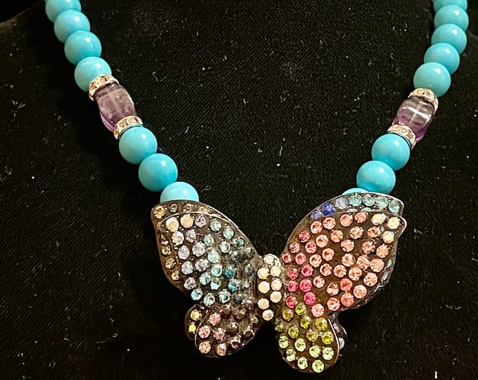 Elusive Butterfly Turquoise Amethyst Necklace