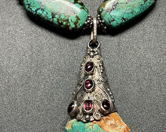 Turquoise Garnet Necklace Pendant