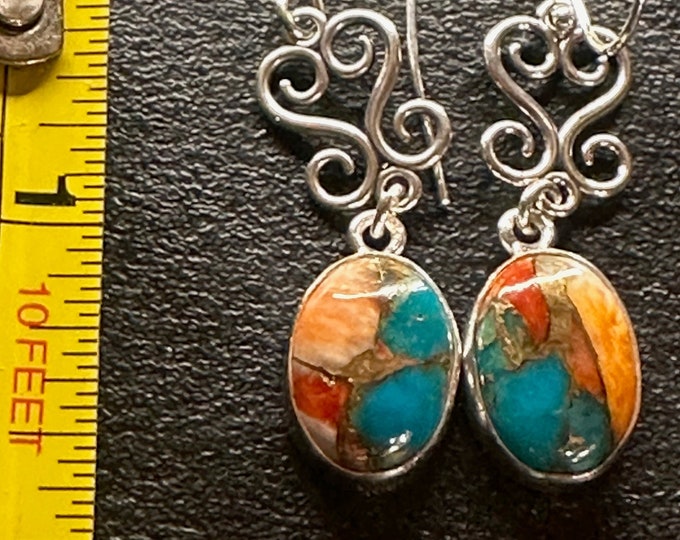 Spiny Oyster Turquoise Sterling Silver Free-Form Dangles