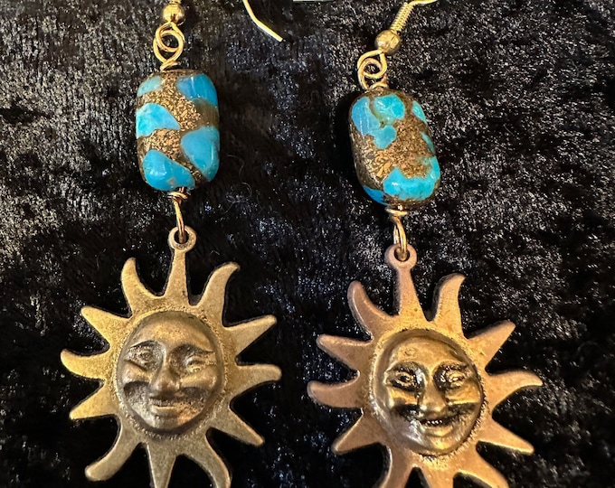 Sun Face Turquoise Earring Dangles