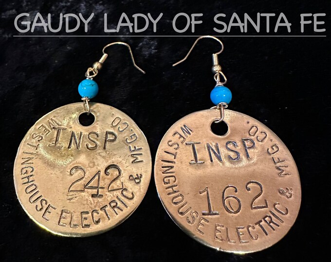 Vintage Brass Inspection Coin Earrings