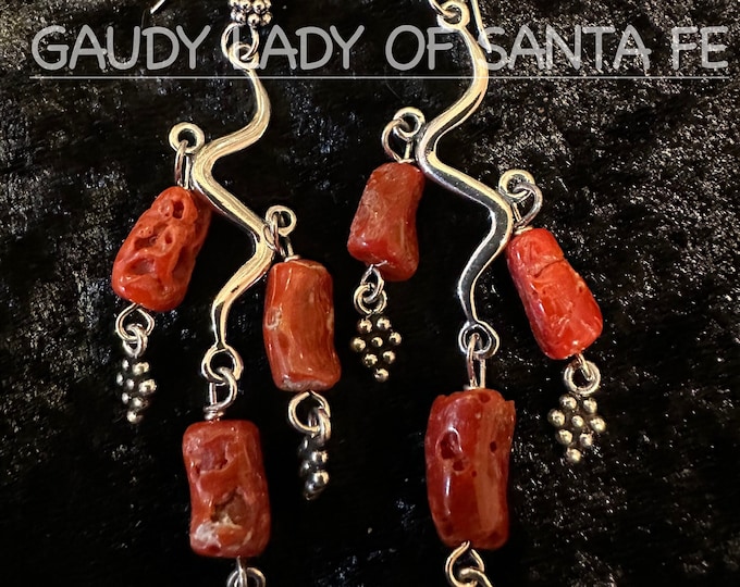 Italian Coral Sterling Silver Dangle Earrings