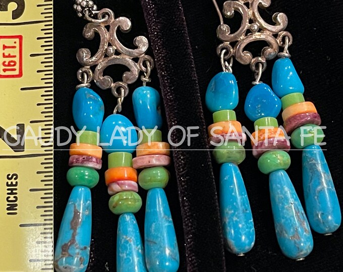 Turquoise Spiny Oyster Earrings Dangles of Sleeping Beauty Teardrops