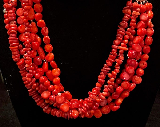 Coral Multi-Strand Multi-shape Necklace