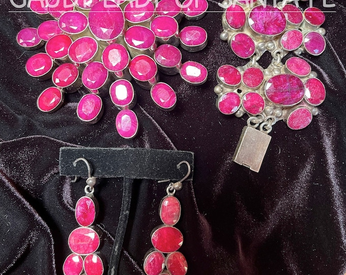Vintage Ruby Bracelet, Earrings, Pendant Set