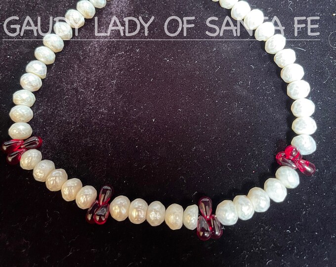 White Pearl Choker Red Trim