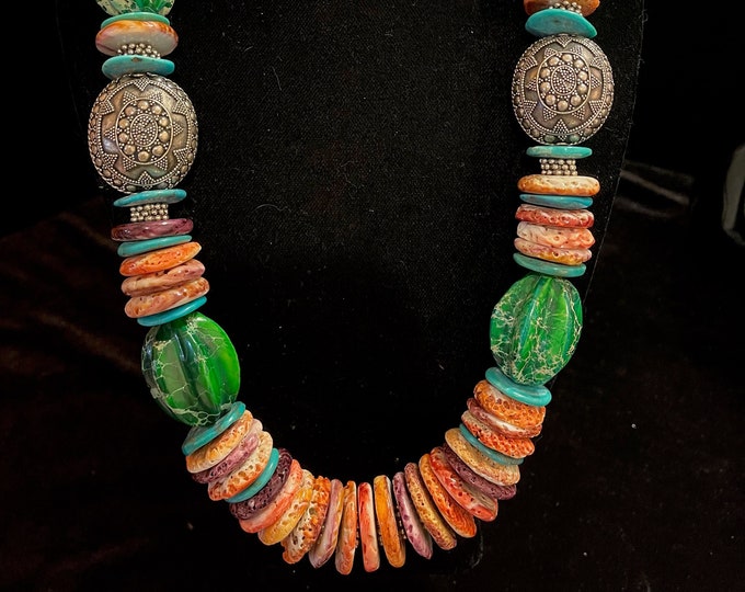 Spiny Oyster Turquoise Green Watermelon Stone Necklace