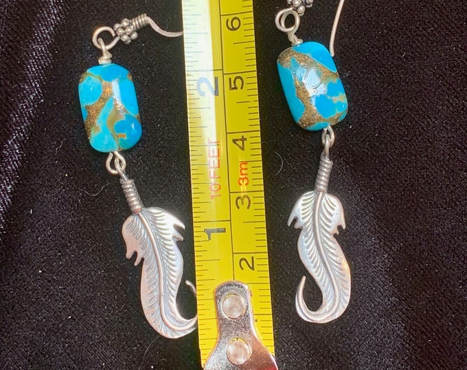 Turquoise Feather Earrings