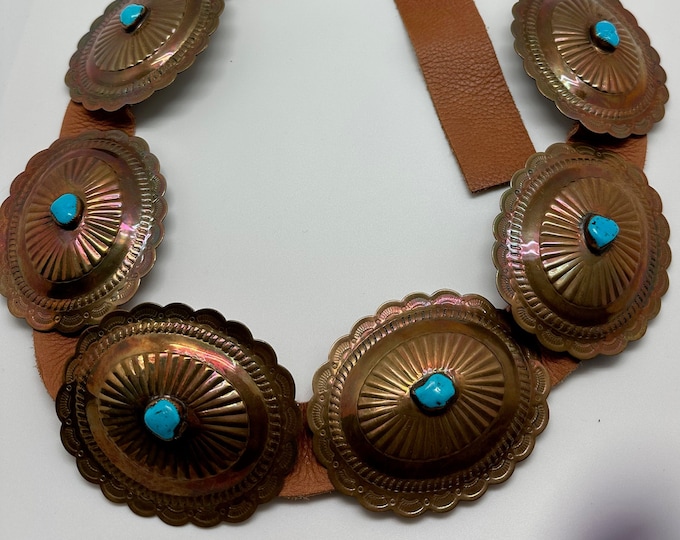 Vintage Brass Turquoise Concho Belt