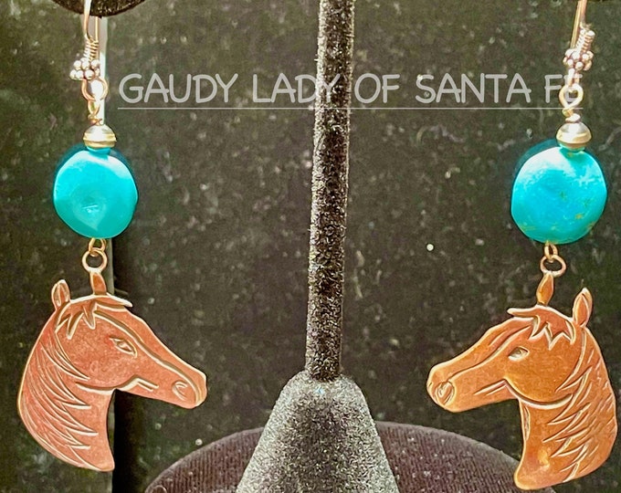Vintage Horse Earrings with Turquoise Stone