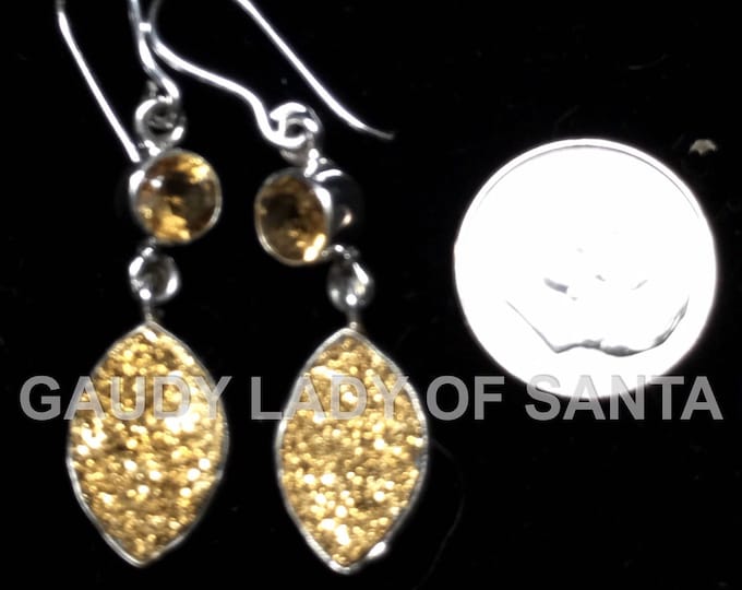 Druze Earrings Yellow Quartz Dangle