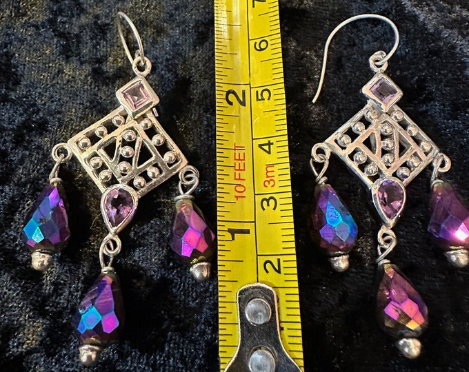 Amethyst Crystal Rainbow Pear Dangles