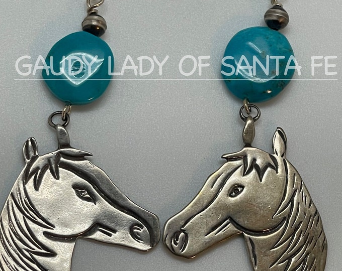 Vintage Horse Earrings with Turquoise Stone