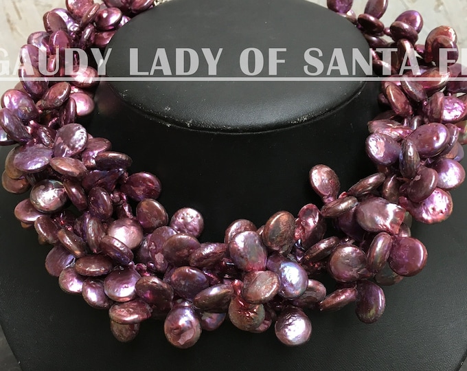 Purple Pearl Necklace 3 Strands Teardrop Pearls