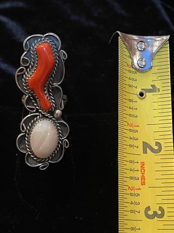 Vintage Coral Mother of Pearl Ring - image 3