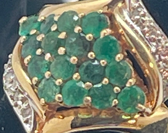 Vintage Emerald Diamond 14K Yellow Gold ring