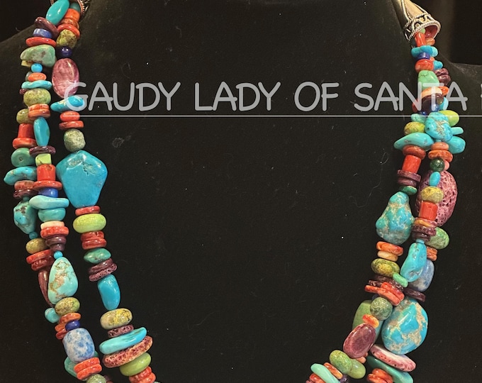 Chunky Turquoise Multi Colored Stones 3 Strand Adjustable