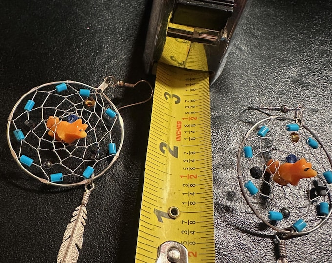 Vintage Dream Catcher Earrings Spiny Oyster, Turquoise, Hematite