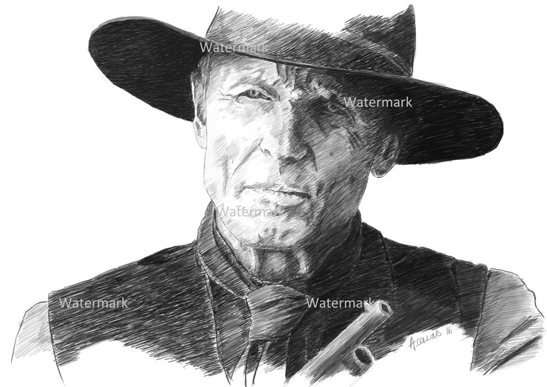 William from Westworld print Man in Black Portrait of Ed Harris in A4