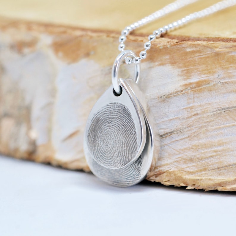 Double Fingerprint Teardrop Necklace