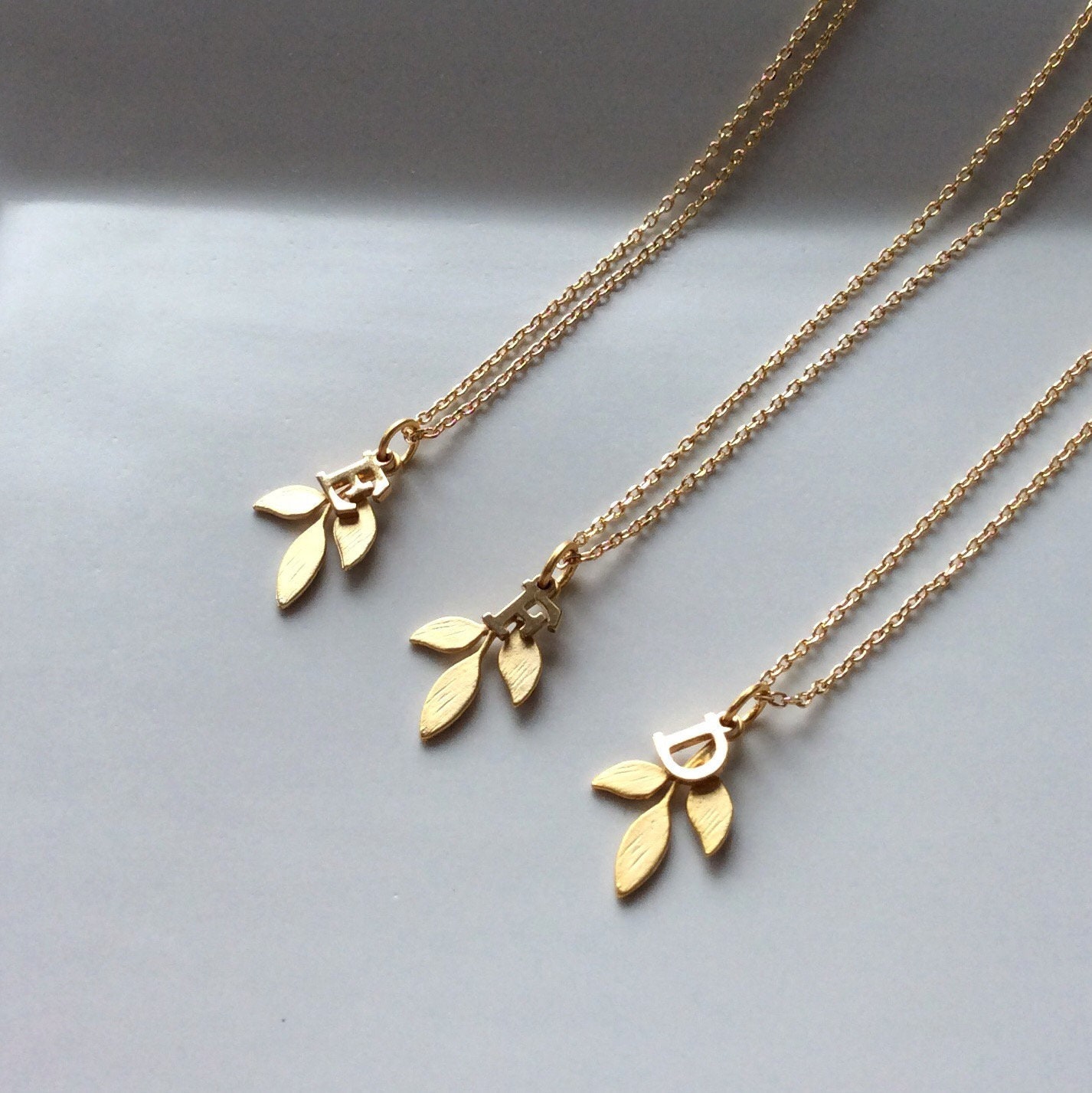 Gold Bridesmaid Necklace Gold Leaf Necklace Initial - Etsy