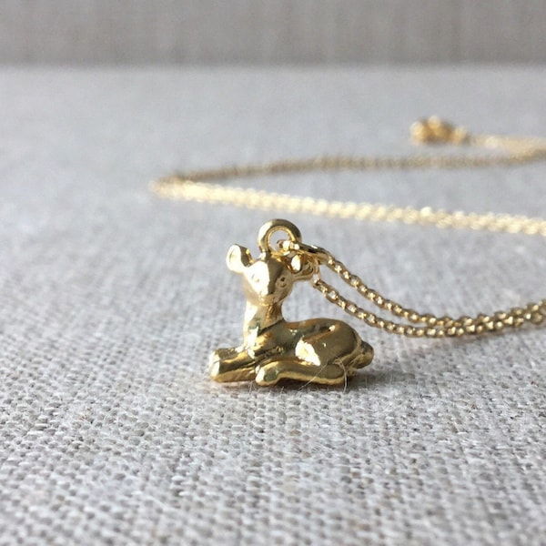 Gold Deer Necklace, gold fawn necklace, gold deer charm jewelry, fawn necklace, gifts for her, Christmas gift, baby deer, stocking stuffer