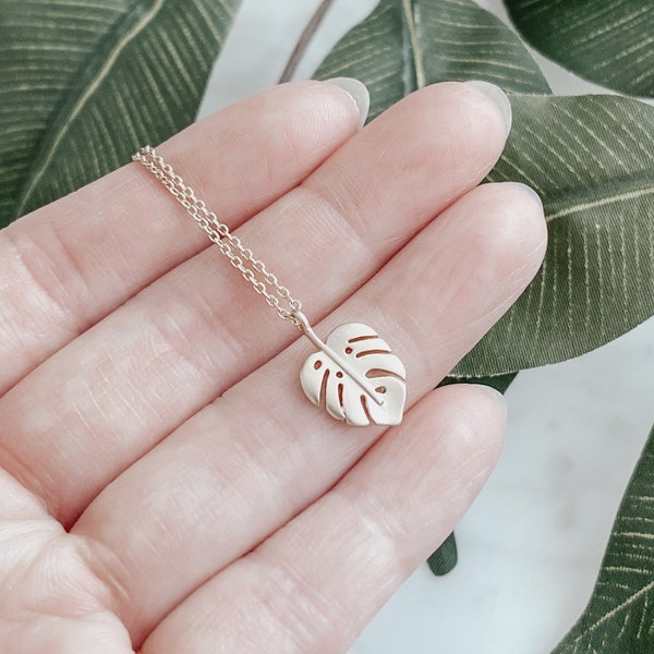 Gold Monstera Leaf Necklace, leaf charm, matte gold monstera necklace, monstera leaf charm jewelry, Monstera pendant, stocking stuffer, gift