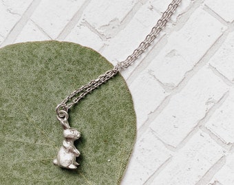 Silver Rabbit Charm Necklace, little girls necklace, rabbit pendant necklace, rabbit necklace, bunny charm necklace, Stocking stuffers