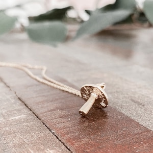 Gold Mushroom Necklace, mushroom charm necklace, mushroom pendant, toadstool mushroom necklace, cottage core necklace, woodland necklace
