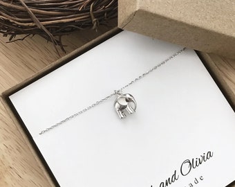 Silver Elephant Charm Necklace, animal necklace, elephant pendant, elephant necklace, gift ideas for Mom, matte silver necklace, sale