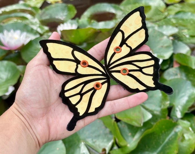 Butterfly Shoe Wings, Autumn Fairy Wings for Skates and Boots, Holographic Gold Leatherette. Gothic Footwear Lace-On Halloween Accessory