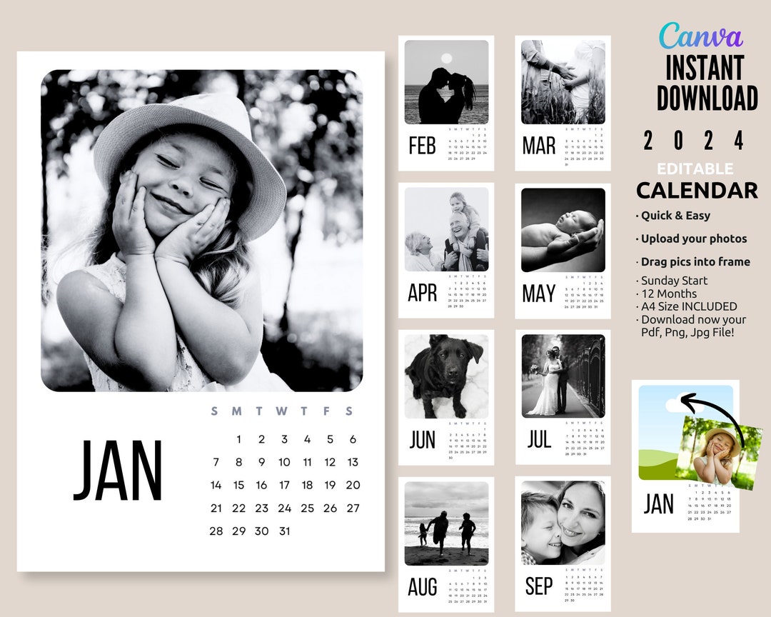 2024 Photo Calendar Template 2024 A4 Calendar Template, 2024 Calendar