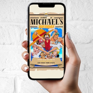 Invito per festa di compleanno anime, modello modificabile, invito telefonico pirati, download immediato