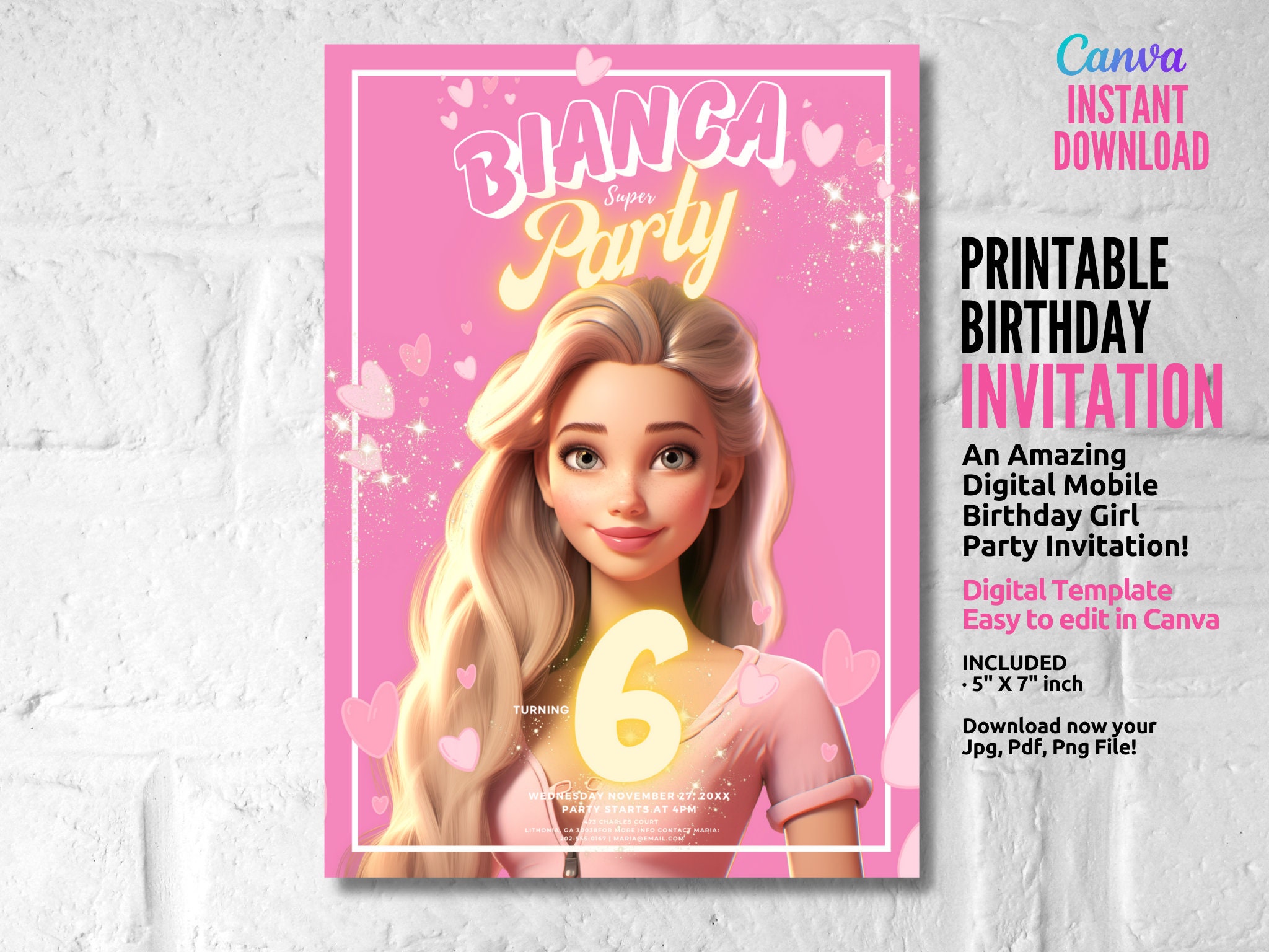 Printable Party Invitation, Doll Birthday Invitation, Printable Invite ...
