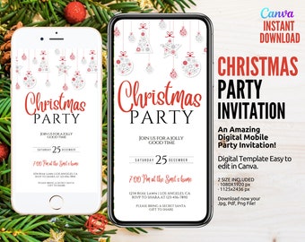 Editable Christmas Party Invitation, Christmas Party Invitation Phone, Party Announcement, Electronic Invite, Phone Invite