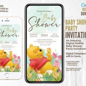 Baby Shower, Winnie the Pooh, Baby Party Invitation, Baby Shower Invitation Template, Mobile Party, Electronic Invite, Phone Invite