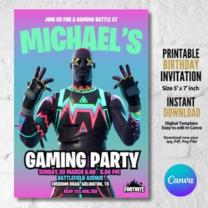 Birthday Party Template Video Game, Template Video Game, Printable Invitation, Instant Download