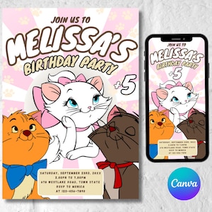 The Cats Birthday Party Invitation, Cat Invite, Kids Party Invitation, Instant Download