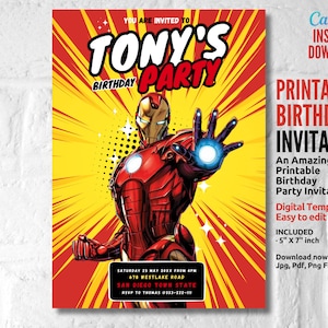 Iron Man Birthday Party Invitation, Editable Template, Avengers, Printable Invitation, Instant Download