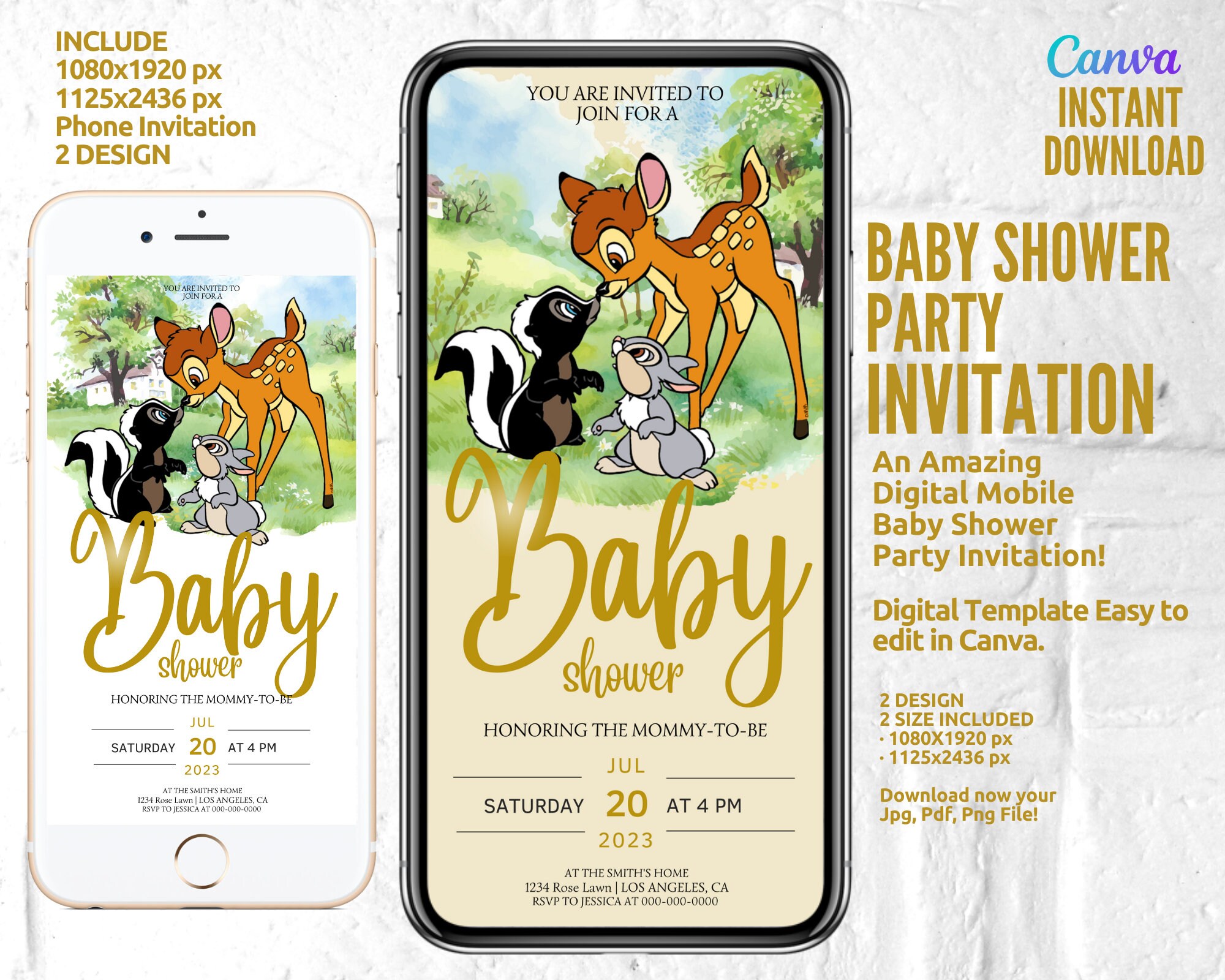 Baby Shower, Bambi Party Invitation, Baby Shower Invitation Template