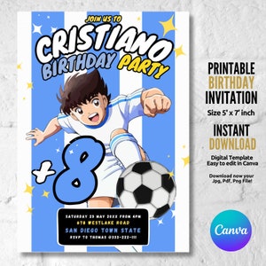 Invitación de cumpleaños de fútbol editable, invitación de fiesta de cumpleaños de fútbol, plantilla de tarjeta, descarga digital